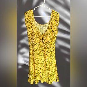 Yellow Floral Print Mid-Length Summer Dress